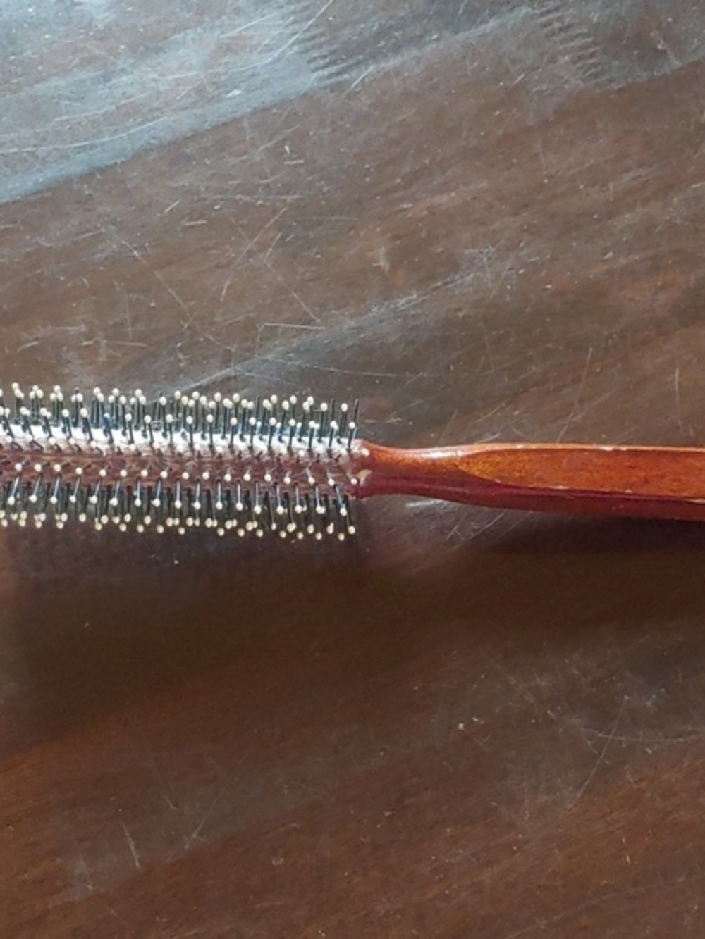 Wooden Round Hair Brush with Ball Tip Bristles - Brown